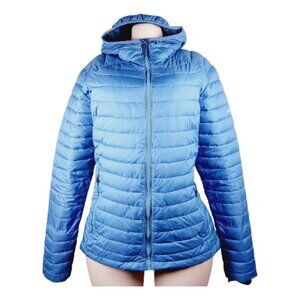 Columbia Women's Aqua Blue Silver Fall Hooded Insulated Puffer Jacket Size L